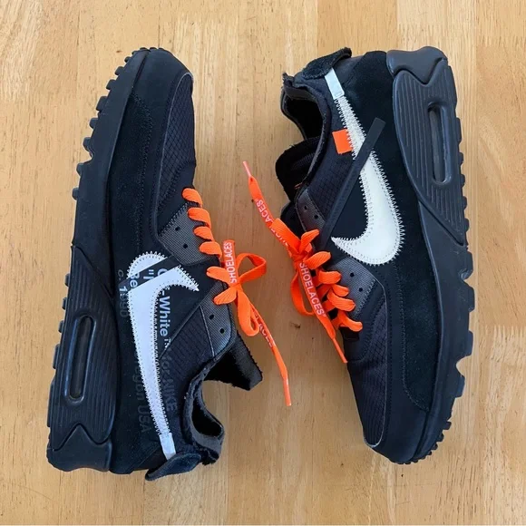 Nike Air Max 90 Men’s Black, White & Orange Low-Top Athletic Sneakers - Picture 4 of 13